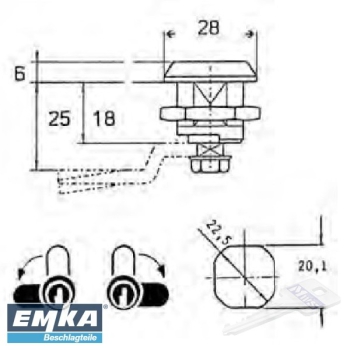 EMKA E 18 Dreikant Hebelschloss
