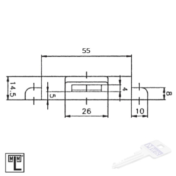 MLM Drehstangenschloss links 740 für 6 mm MLM Schlüssel, Dornmaß 30 mm